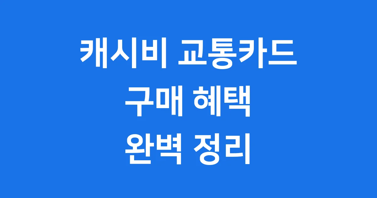 캐시비 교통카드 구매 혜택 전국호환 완벽 정리